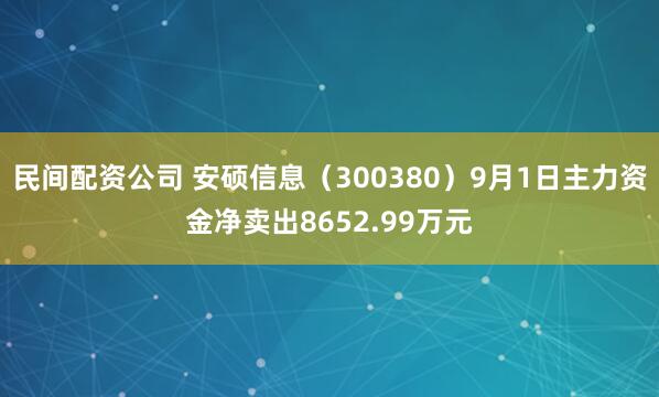 民间配资公司 安硕信息（300380）9月1日主力资金净卖出8652.99万元